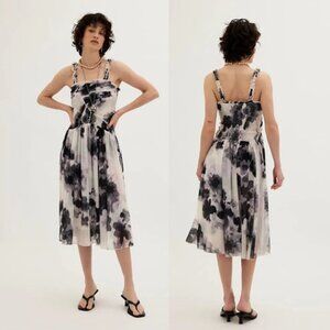 NEW Free People Tessa Smocked Midi Dress Flowy Black Grey White